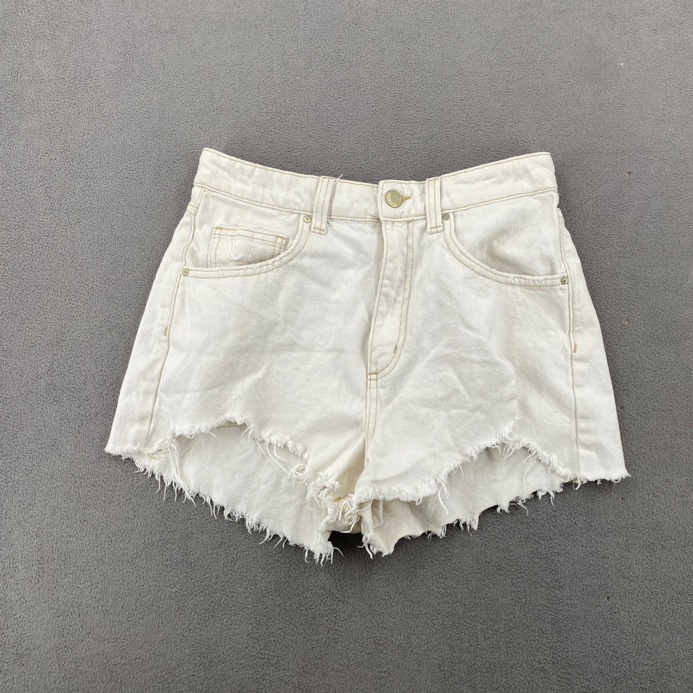 Cotton On High Rise Mom Denim Shorts Off White Frayed Hem Size 6 y2k 2054689